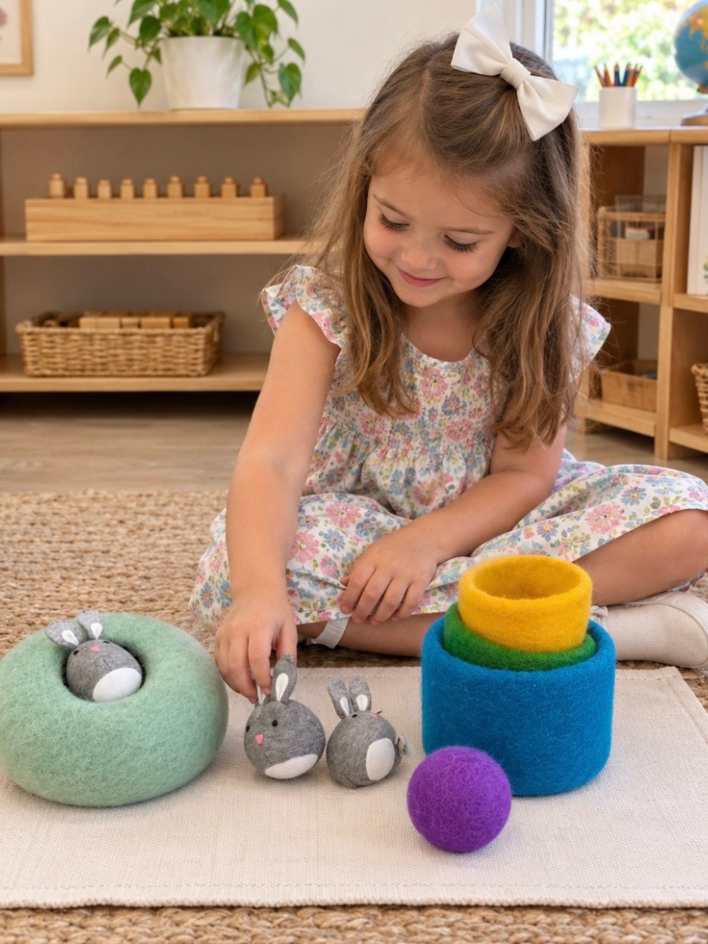 LOVEVERY Felt Nesting Cups with ball, Bunny with Basket -  Kids Learning Toy